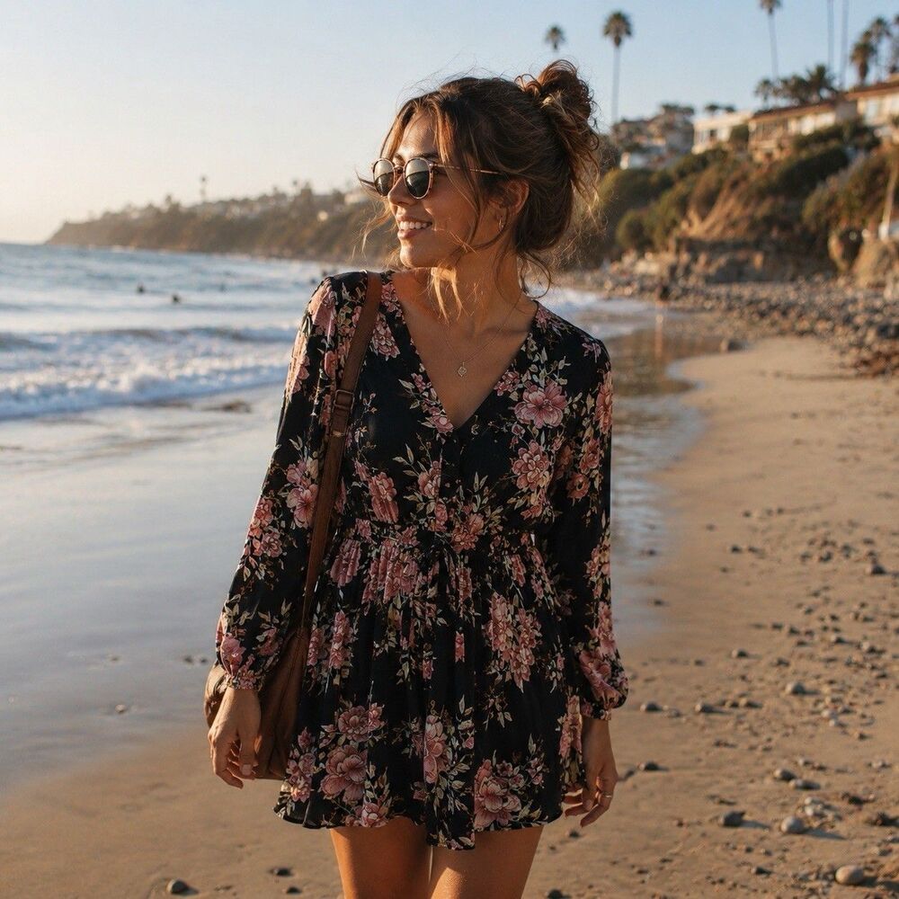 Billabong Floral Babydoll Dress Womens Boho Surf XS
